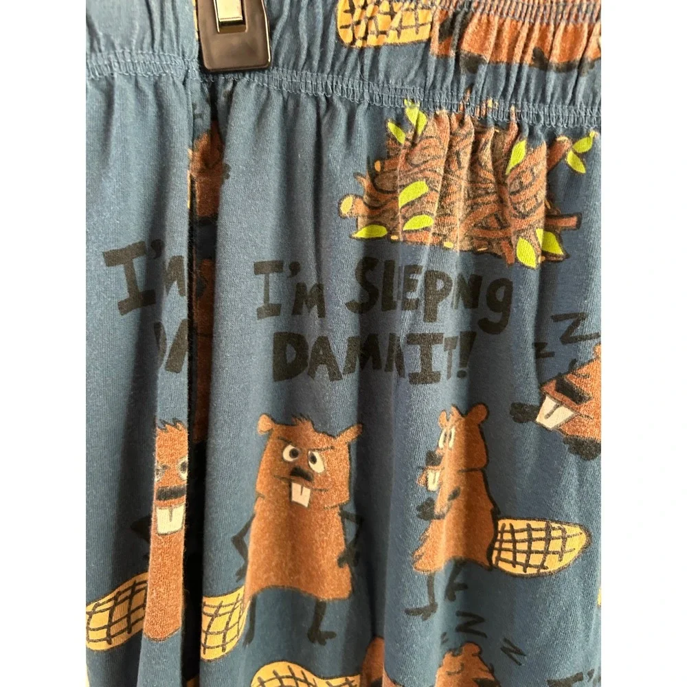 Lazy One Pajama Pants Large Blue Beaver I'm Sleeping Dammit Mens